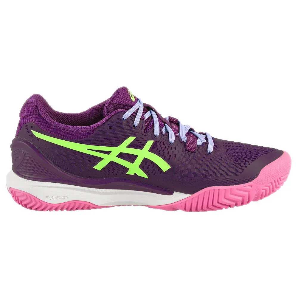 Asics Women's Gel-Resolution 9 - Padel - Deep Mauve/Lime Green Stretchable Upper Moisture Wicking Lining