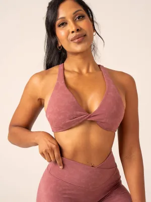 Relaxed fit seams coordinate with other items NKD Stonewash Twist Sports Bra - Boysenberry Stonewash