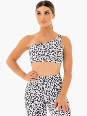 Raw edges windproof Adapt One Shoulder Sports Bra - Snow Leopard