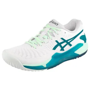 Asics Women's Gel-Resolution 9 - White/Teal Blue Abrasion Resistant Material
