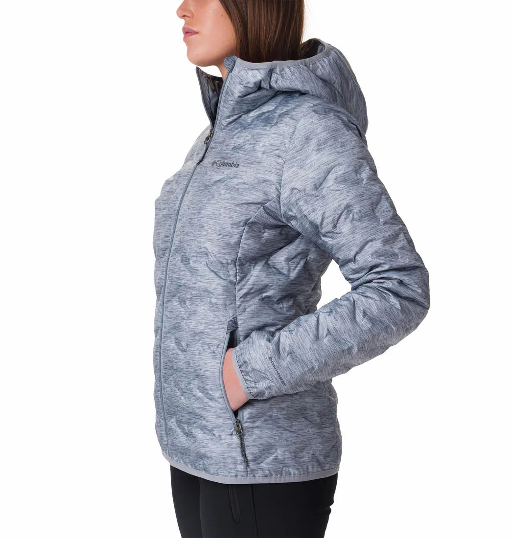 Columbia Women Grey Delta Ridge Down Hooded Jacket DualVentilation Zippers Stylish Protection