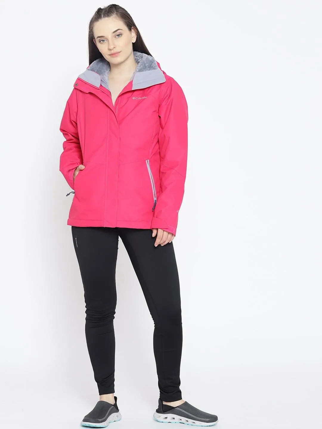 Columbia Women Red Bugaboo II Insulated Interchange Jacket Layer Smart Water-Resistant Layer