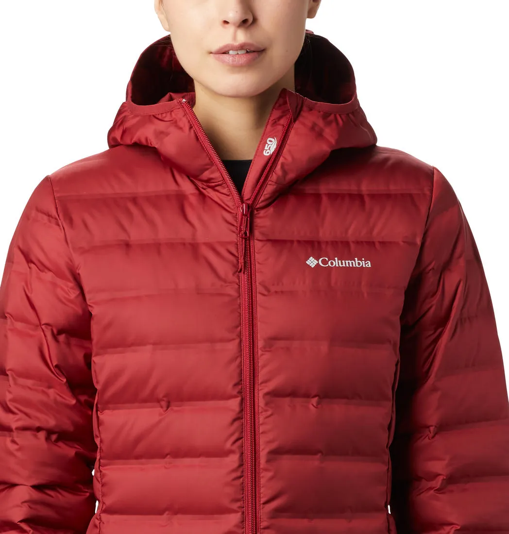 Adjustable Waist Tabs Water Repellent Finish Columbia Women Red Lake 22 Down Long Hooded Jacket