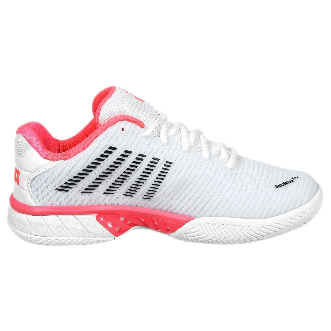 K-Swiss Women's Hypercourt Express 2 - Wide - White/Neon Pastel Pink Enhanced Lateral Support