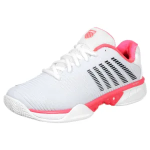 Hard wearing Tear Resistant Lacing K-Swiss Women's Hypercourt Express 2 - Wide - White/Neon Pastel Pink
