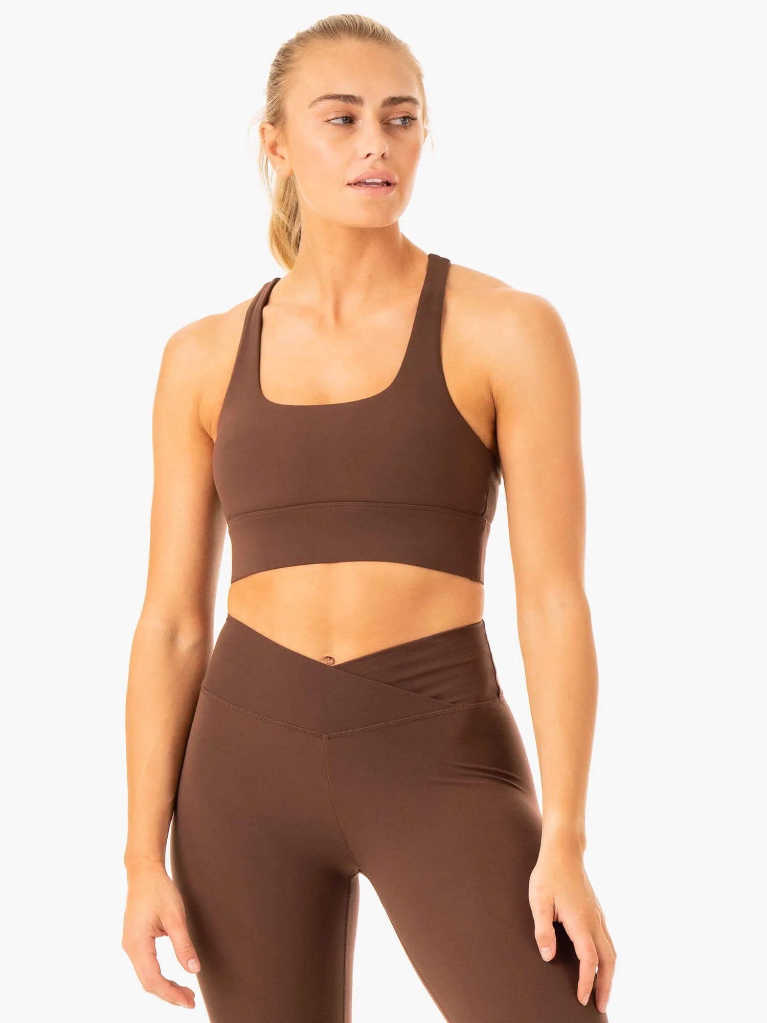 Flow Square Neck Sports Bra - Chocolate Sleeveless seams
