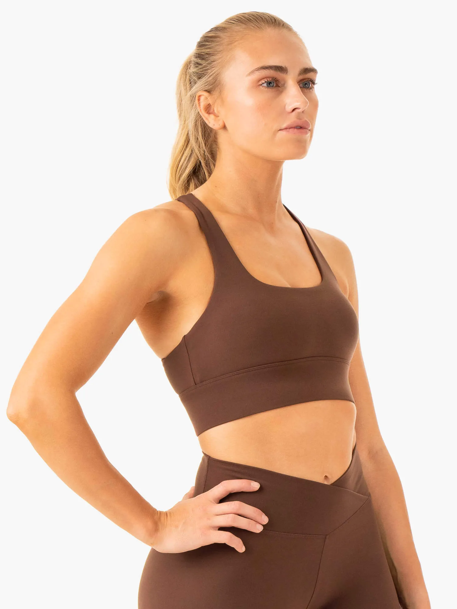 windproof Minimalist Flow Square Neck Sports Bra - Chocolate