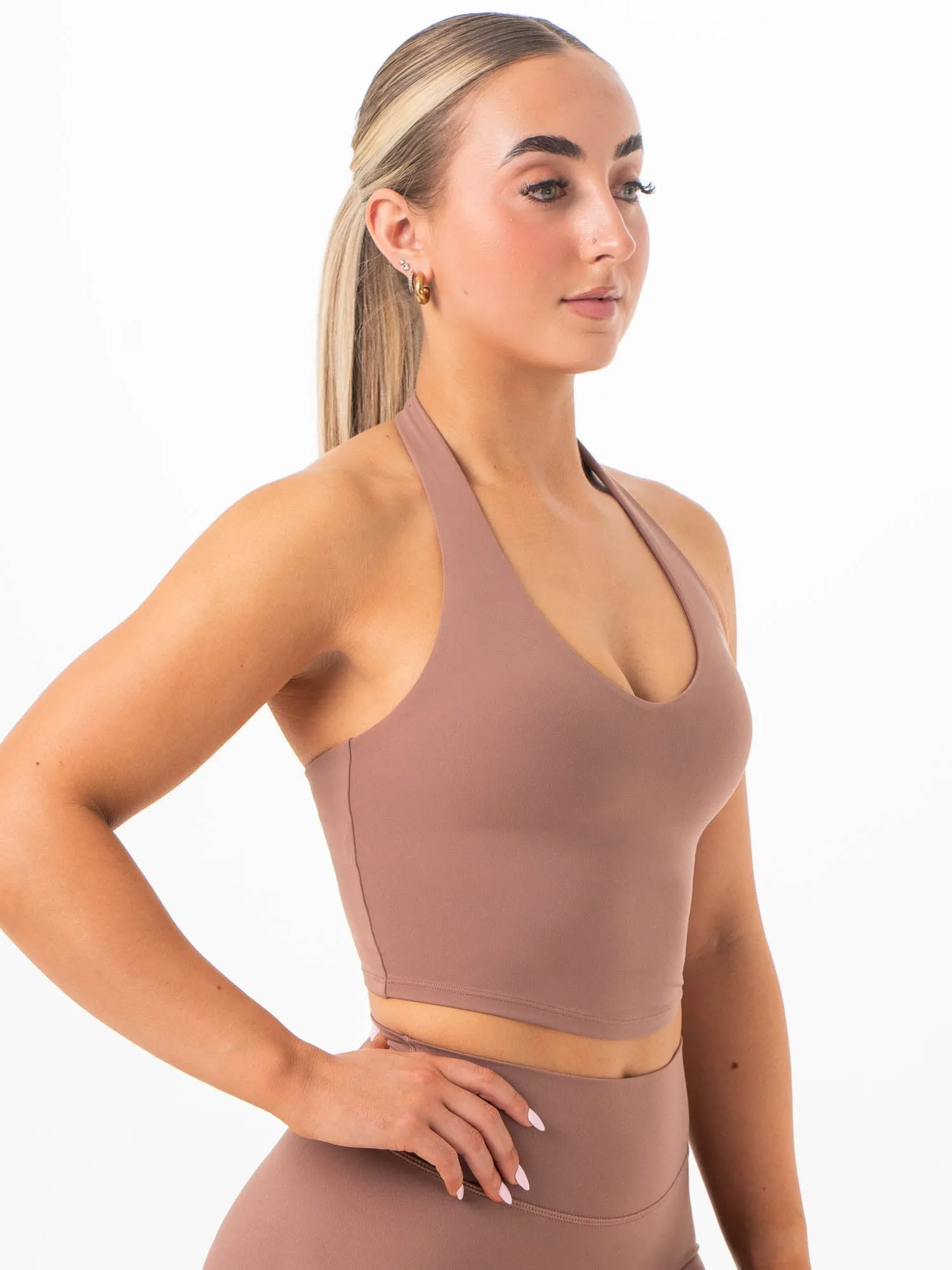 individual sports Wide Straps NKD Halter Shelf Tank - Mocha