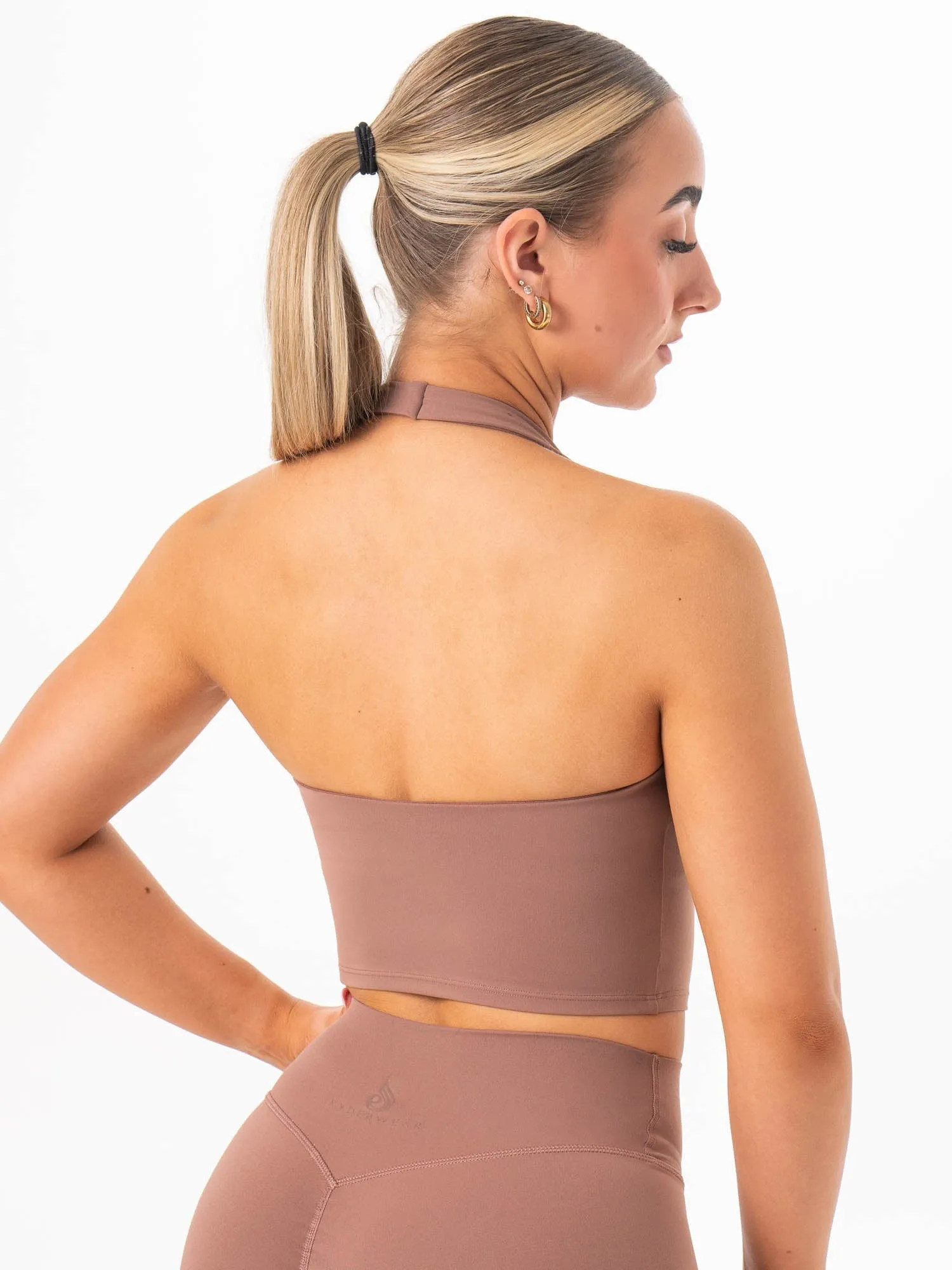 NKD Halter Shelf Tank - Mocha Animal print sports outfit Fringed edges
