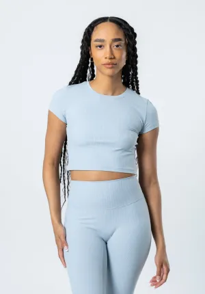 CloudRib Short Sleeve Crop Pearl Blue Breathable Waistband Comfortable texture