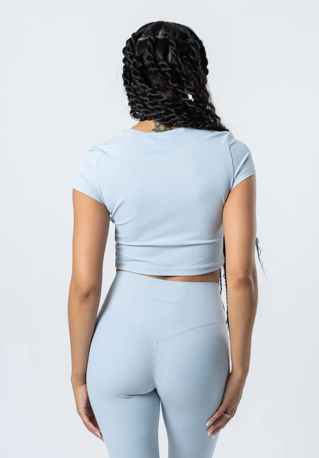 Autumn Wear Outdoor Leisure Look CloudRib Short Sleeve Crop Pearl Blue