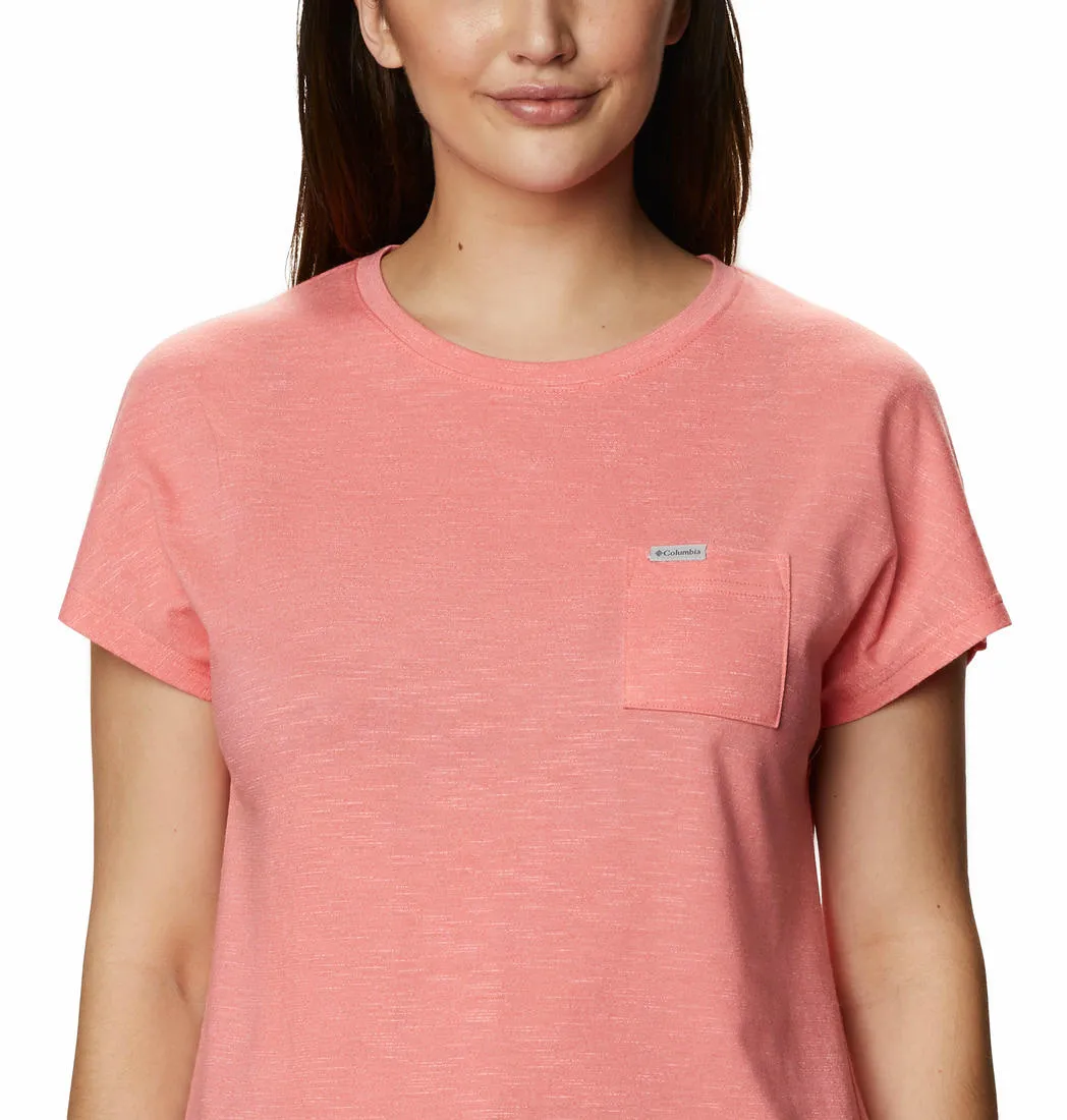 Columbia Women Red Cades Cape Tee Comfy Wear Comfy Stretch