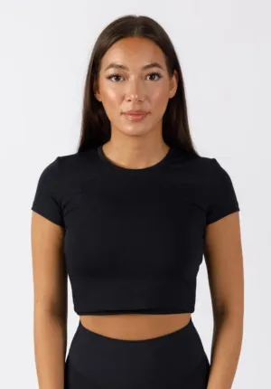 RecStretch Short Sleeve Crop Black Non Iron Finish