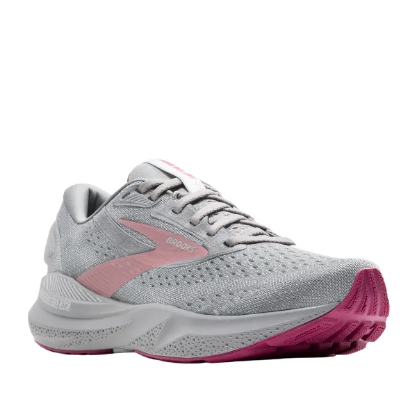 Brooks Women's Adrenaline GTS 24 Wide Grey/White lace - up shoe model Non Slip Grip Sole