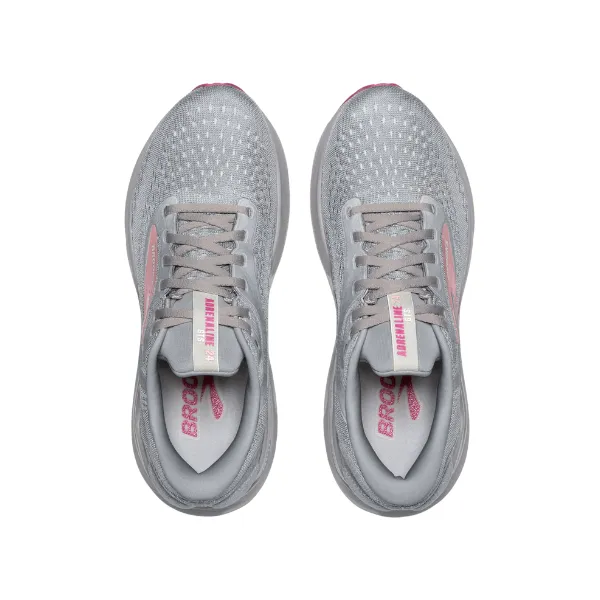 Brooks Women's Adrenaline GTS 24 Wide Grey/White running in a fun run shoes Wide base stability