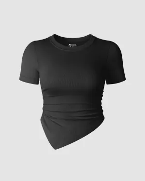 long sleeved Short Sleeve Crew Neck Ruched Tee Shirts