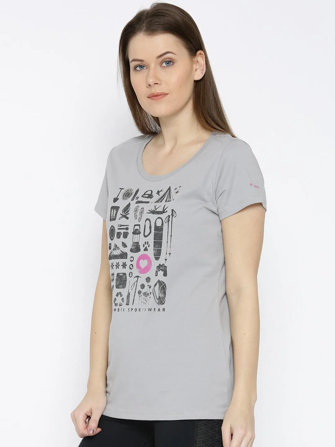 Versatile and Comfortable UV Protection Columbia Women Grey Camp Stamp Performance Tee