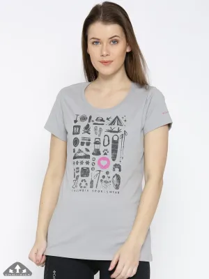 Wrinkle Free Fabric Columbia Women Grey Camp Stamp Performance Tee