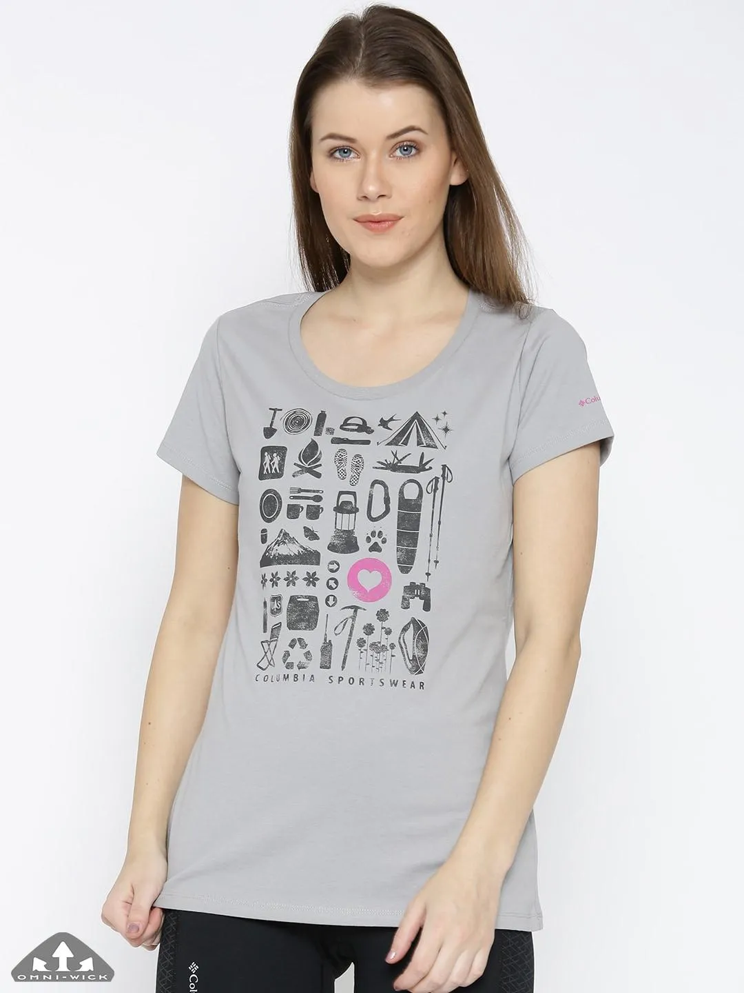 Wrinkle Free Fabric Columbia Women Grey Camp Stamp Performance Tee