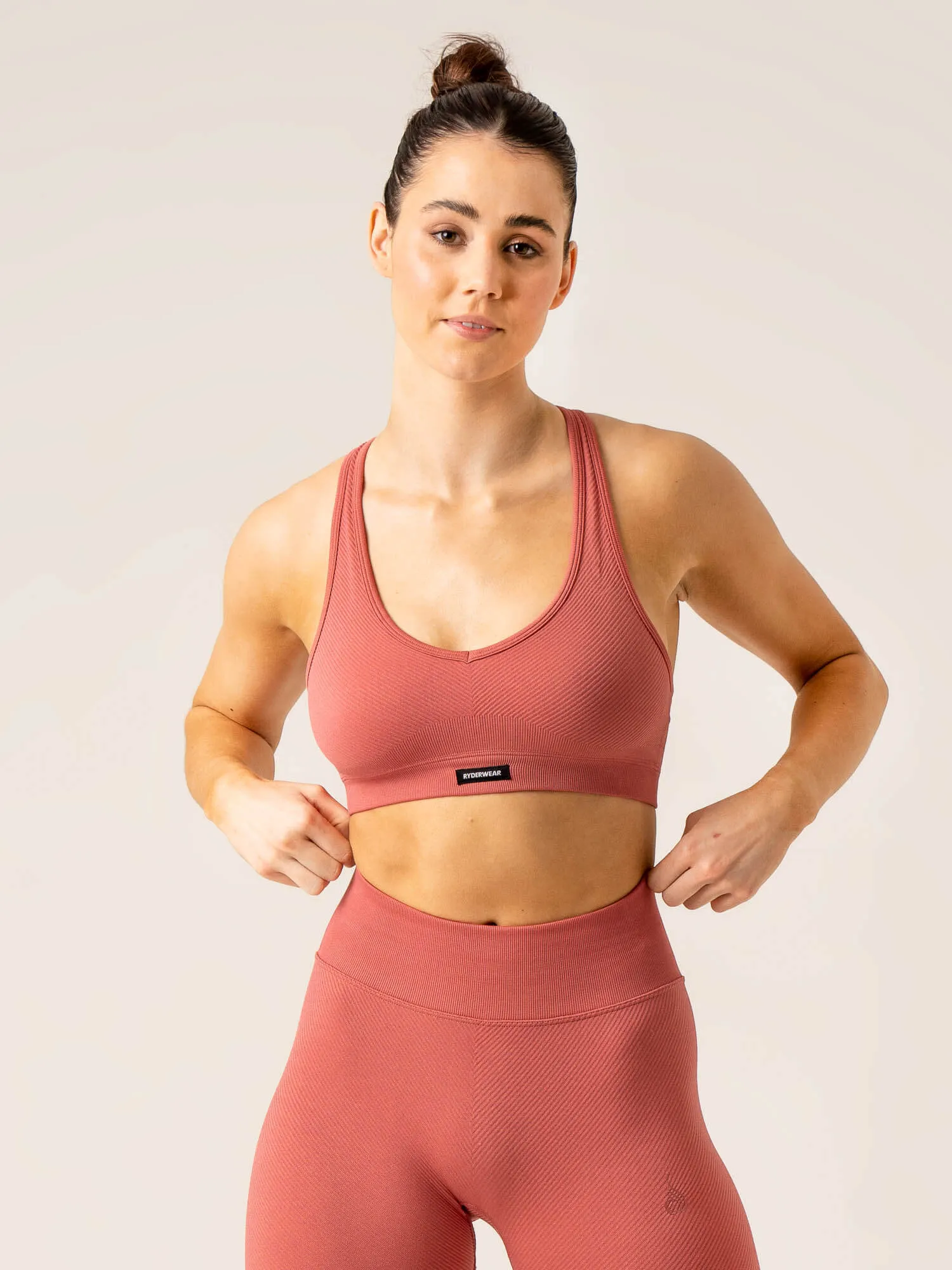 Circuit Rib Seamless Sports Bra - Dusty Red Soft Material Non Restrictive Movement