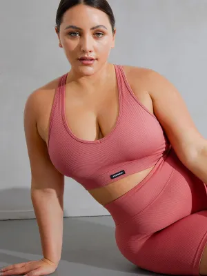 Stretch stitching seams Circuit Rib Seamless Sports Bra - Dusty Red
