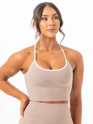Double stitching Racerback Style NKD Contrast Shelf Bra Tank - Almond