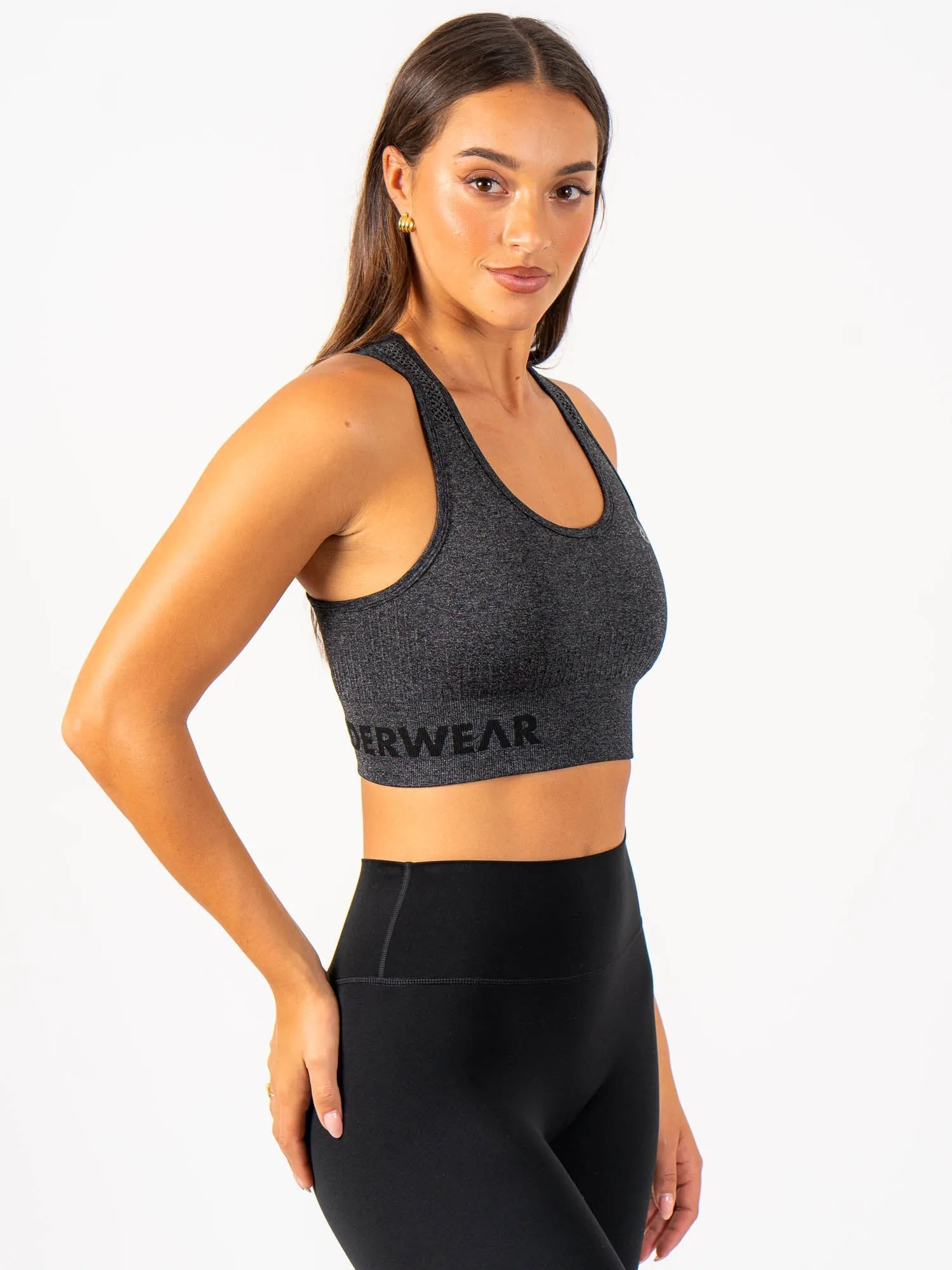 Seamless Staples Sports Bra - Charcoal Marl Lightweight Feel Smooth Lining