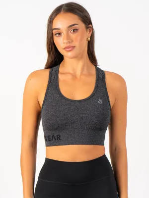 Flexible Wire Racerback Design Seamless Staples Sports Bra - Charcoal Marl