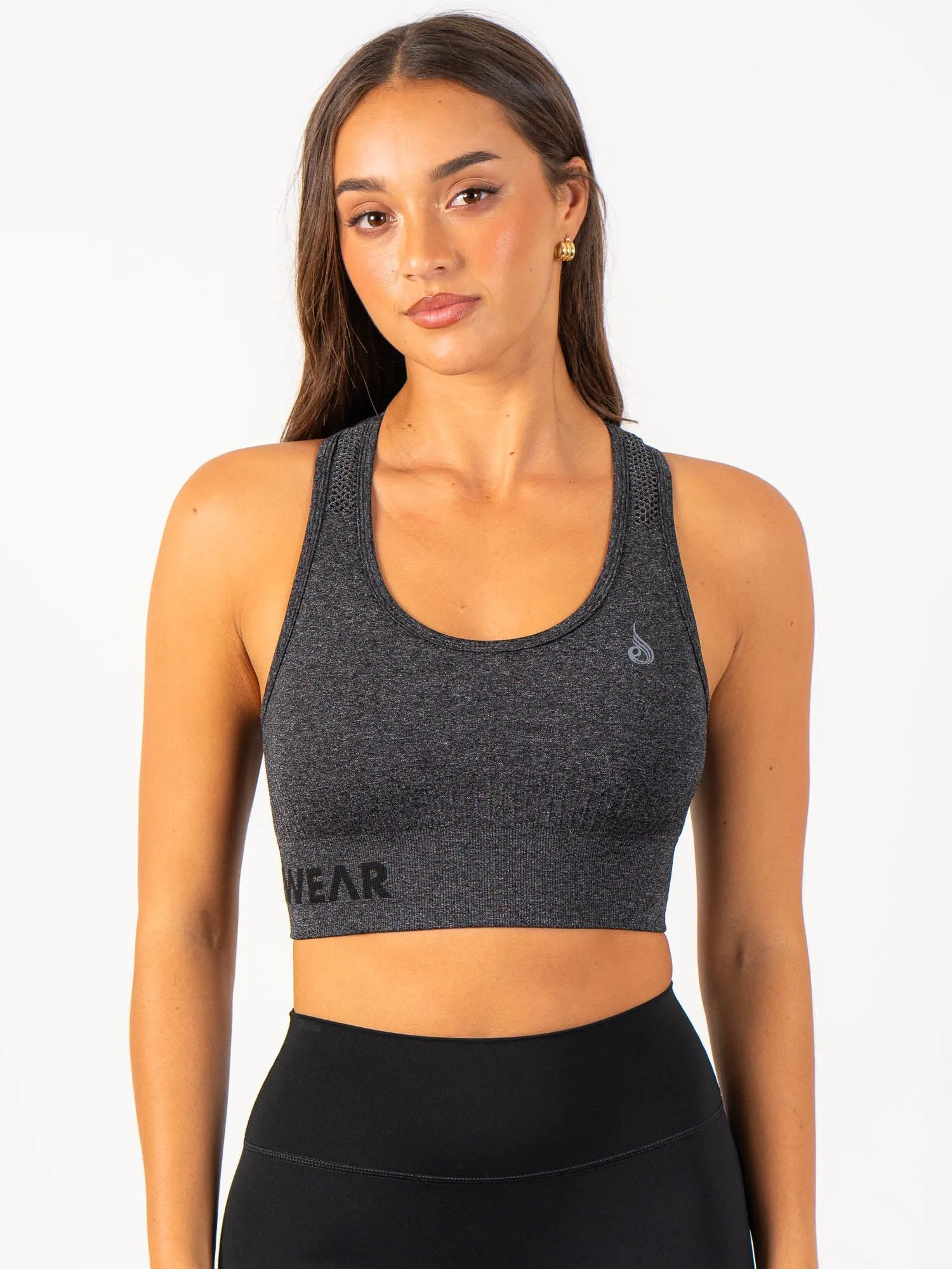 Flexible Wire Racerback Design Seamless Staples Sports Bra - Charcoal Marl