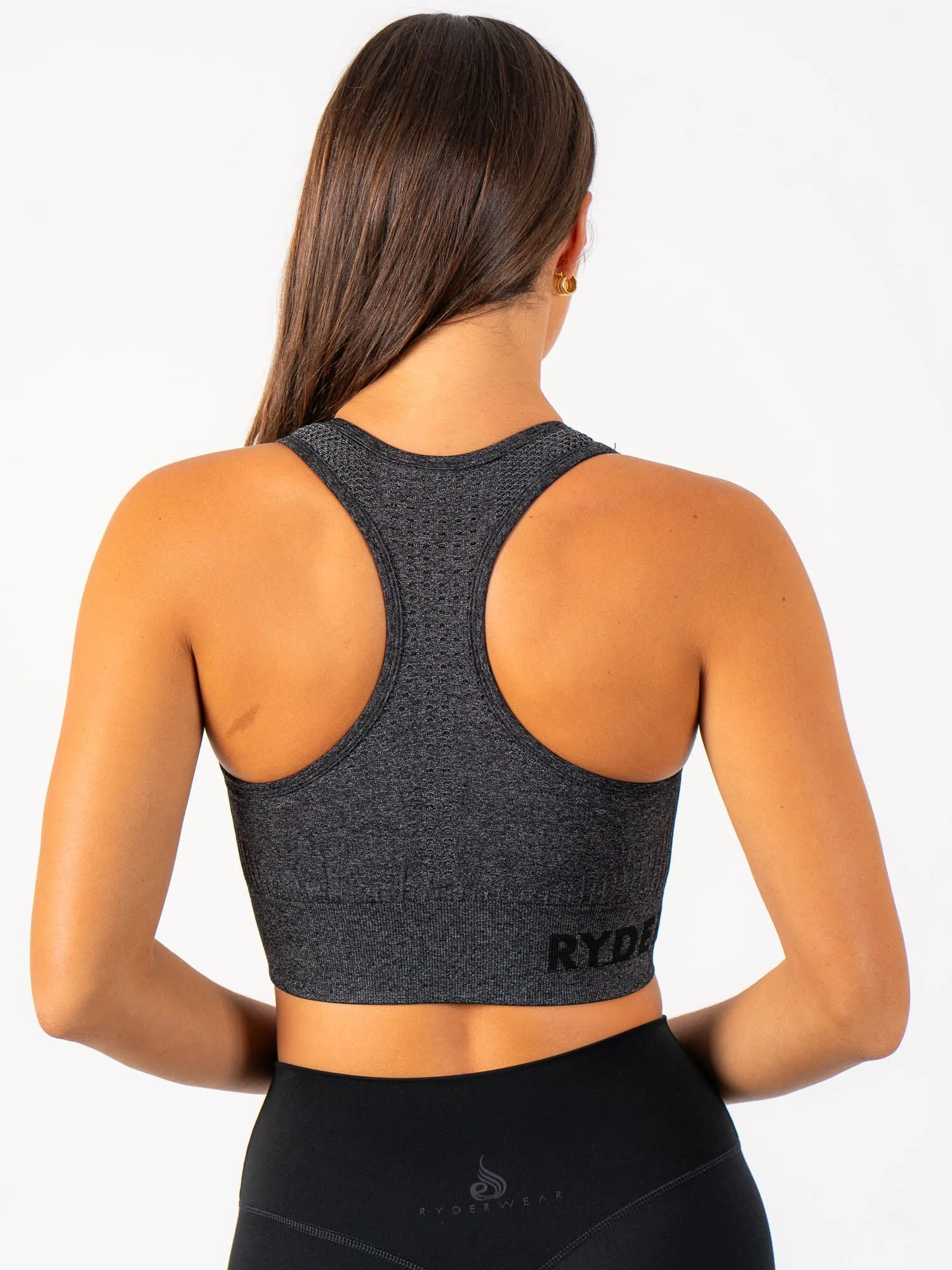 Seamless Staples Sports Bra - Charcoal Marl floral Medium-impact