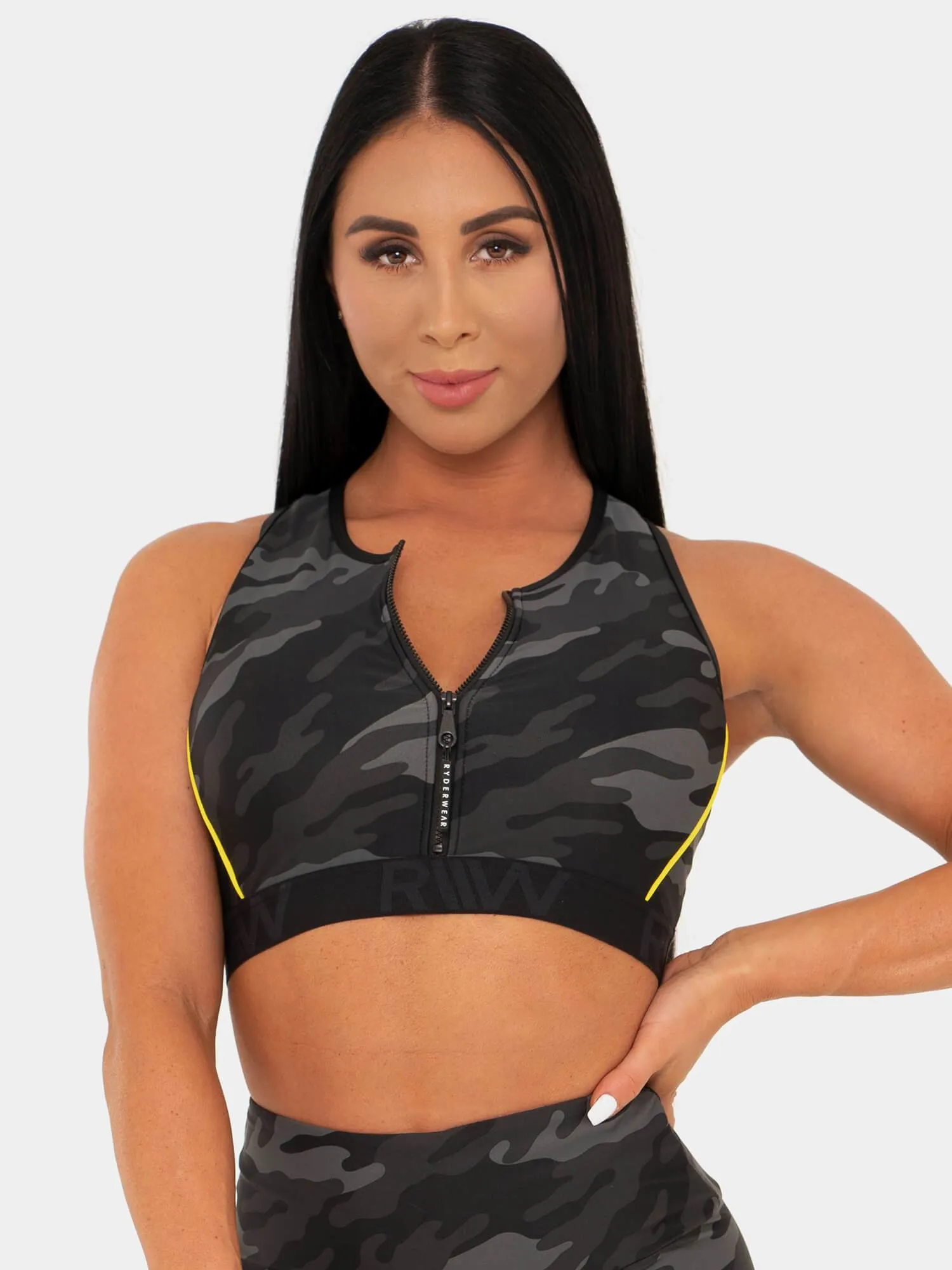 Anti-pilling Short fit seams BFCAMO Zip Up Sports Bra - Camo