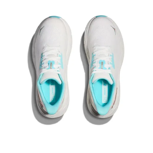 HOKA Women's Arahi 7 (Medium Width) White/Gold running in an obstacle course race Sock Like Fit Technology