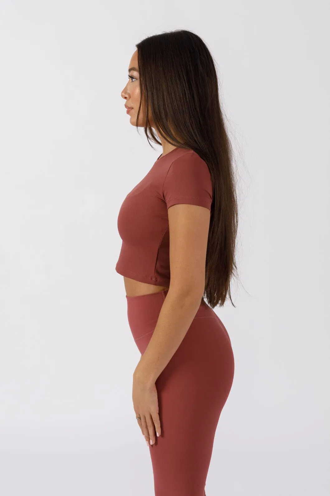 Durable Material RecStretch Short Sleeve Crop Strawberry Quartz