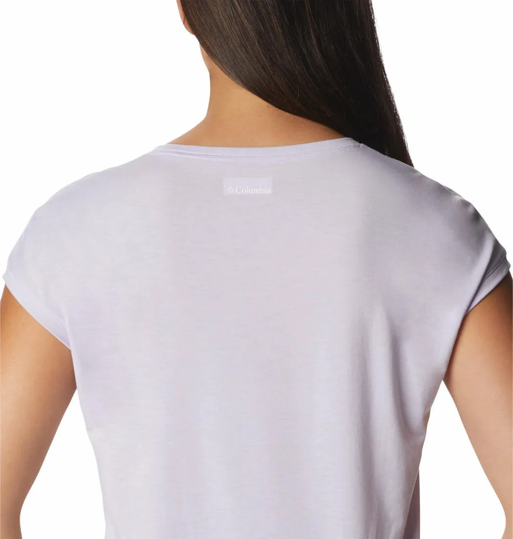 Columbia Women Purple Boundless Trek Short Sleeve Tee Layering Fashion Hypoallergenic Fibers