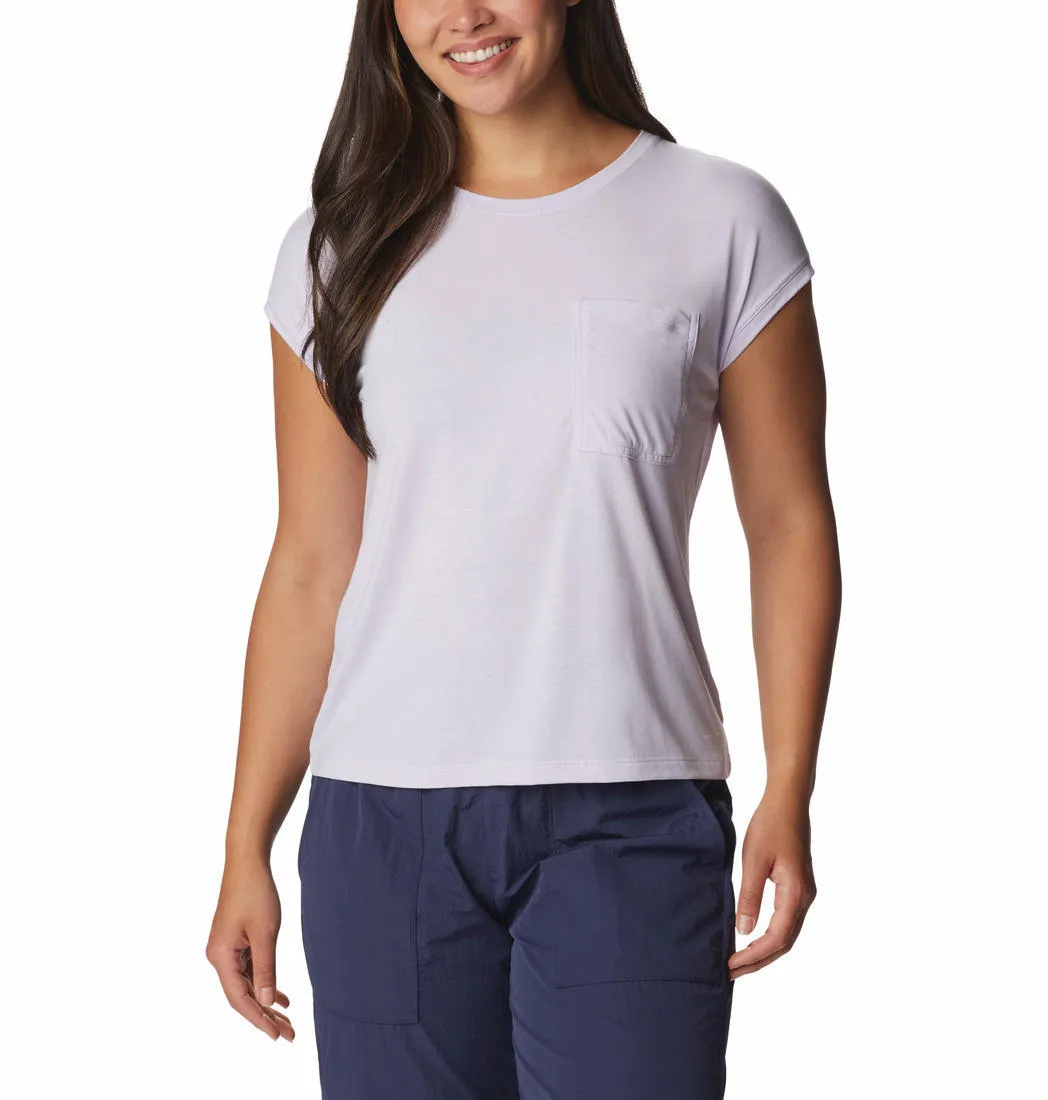 NoSideSeams Casual Comfort Wear Columbia Women Purple Boundless Trek Short Sleeve Tee