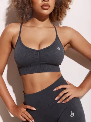 Medium Stonewash Seamless Sports Bra - Black Stonewash