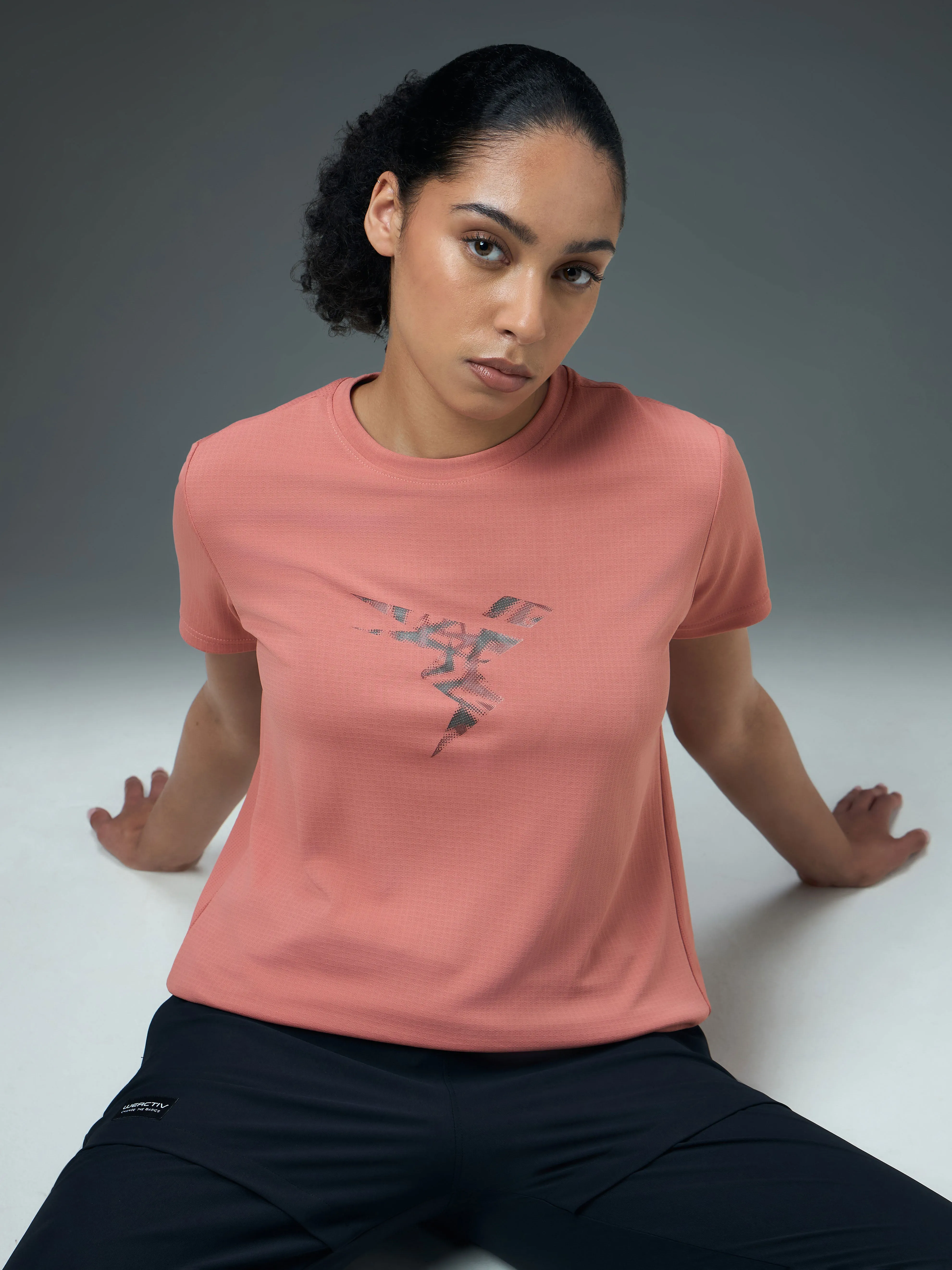 Women Printed Regular Fit Round Neck Sports Tee with TECHNOCOOL  Sleek Comfort Casual Comfort