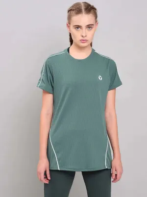 Women Self Design Slim Fit Crew Neck T-shirt with TECHNO COOL  Soft Comfort Wear