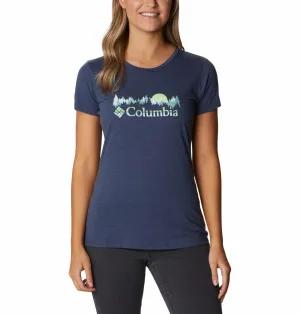 Columbia Women Blue Daisy Days SS Graphic Tee Comfy Stretch Garment Dyed Finish