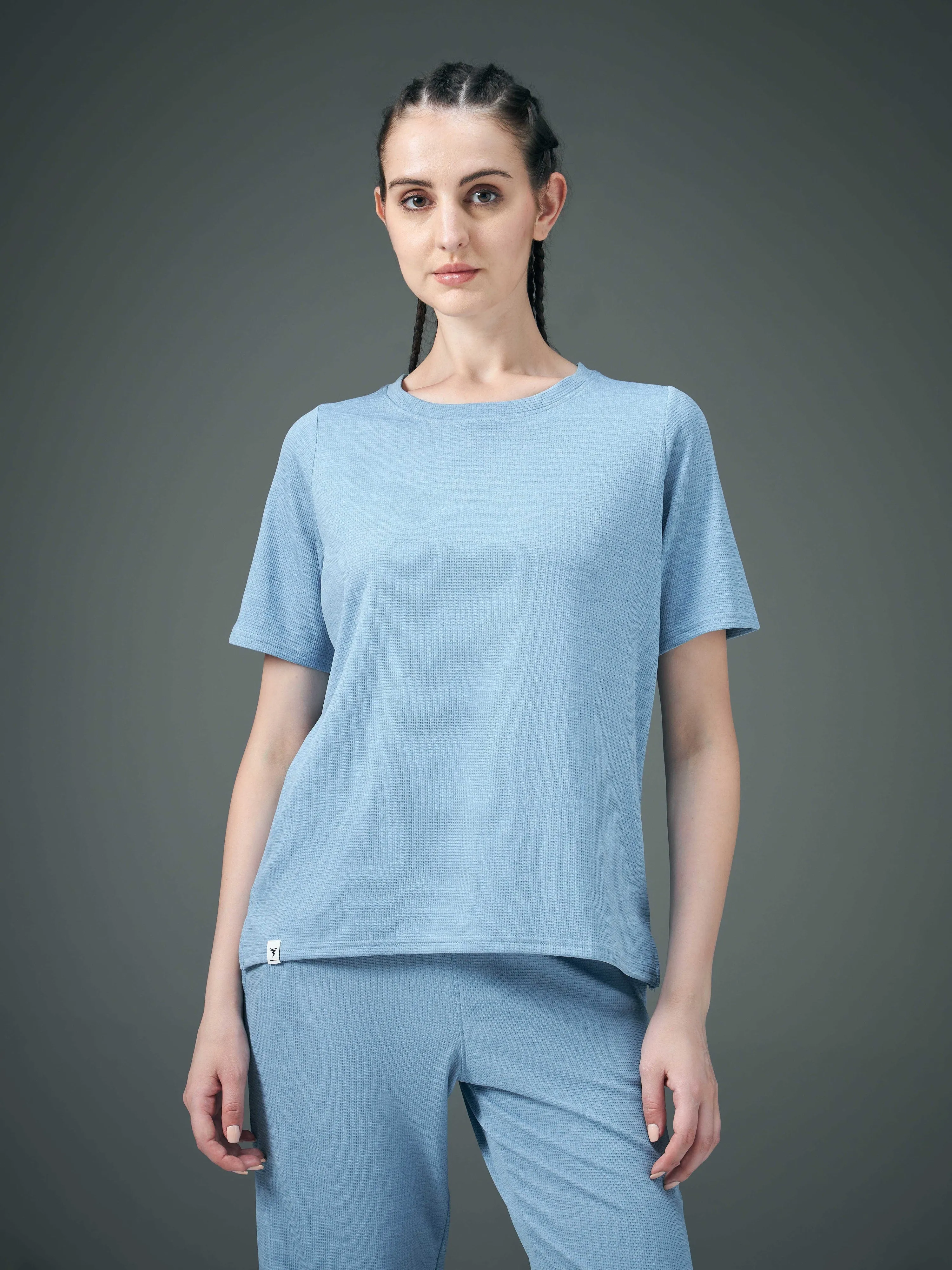 Women Cubic Melange Relaxed Fit Round Neck T-shirt with DOUBLE COOL Yoga flexibility Vibrant Prints