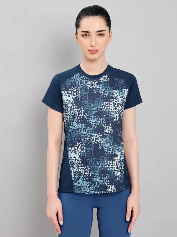 Breathable Performance Lightweight Comfort Women Abstract Print Slim Fit Crew Neck T-shirt with TECHNO COOL 