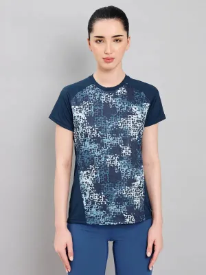 Breathable Performance Lightweight Comfort Women Abstract Print Slim Fit Crew Neck T-shirt with TECHNO COOL 