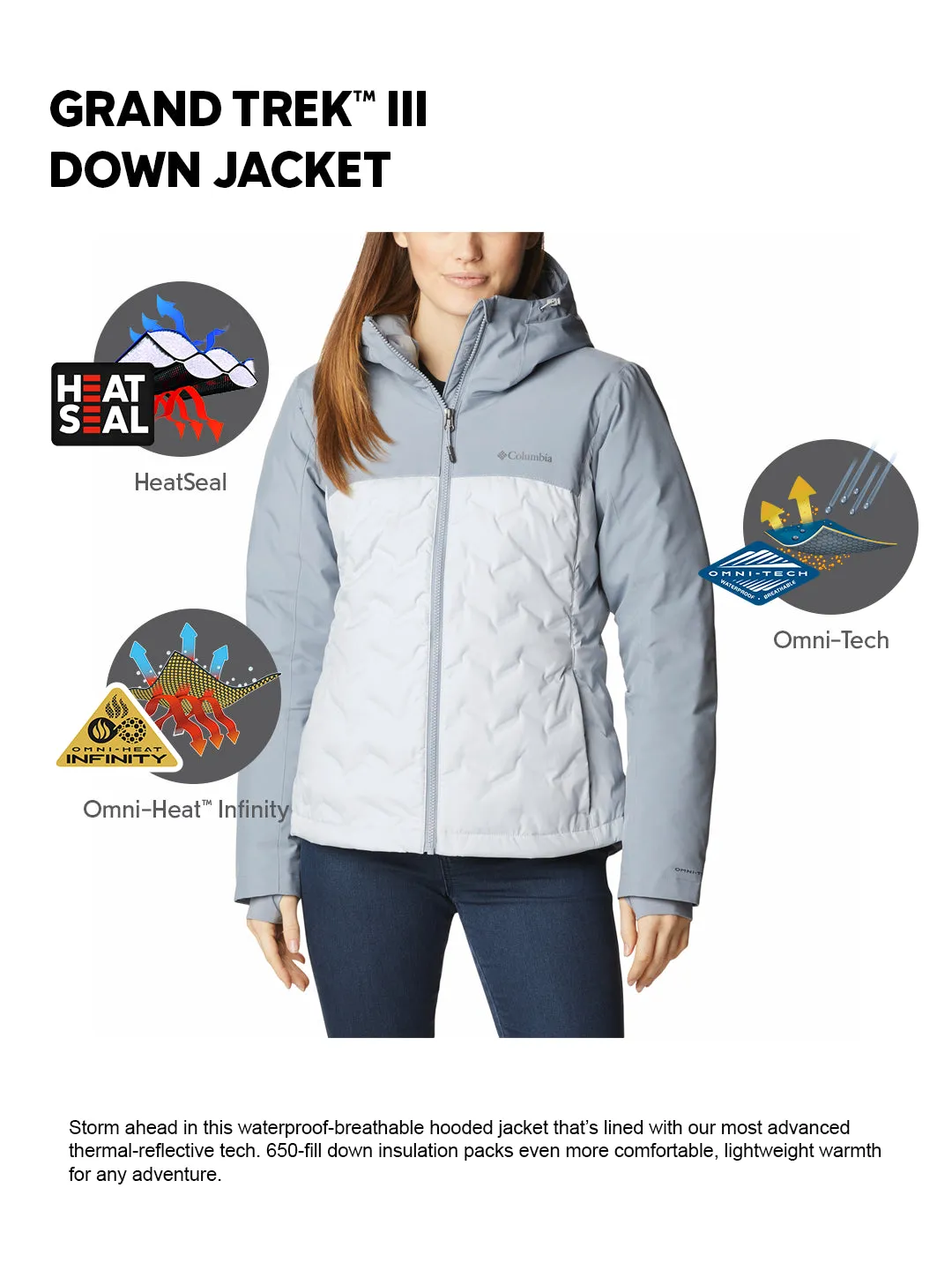 Fashionable Protection Columbia Women Grey HEAT SEAL Grand Trek III Down Jacket