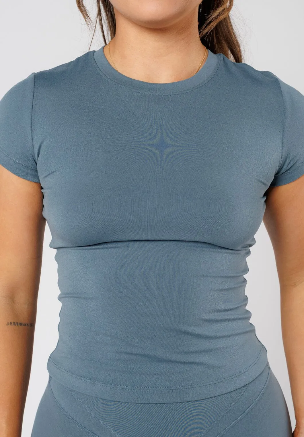 Reluna? Full Length Short Sleeve Top Slate Comfy Apparel