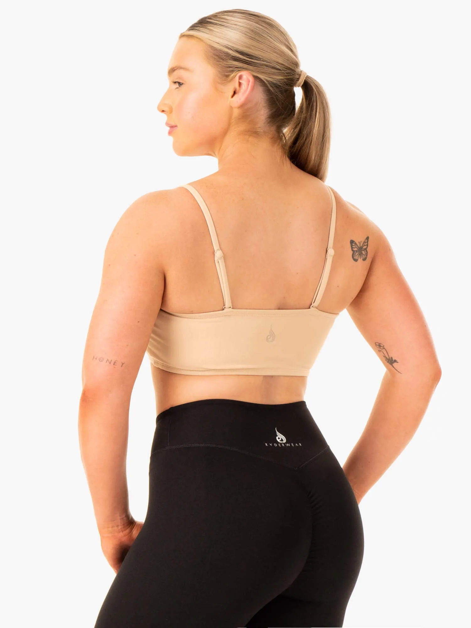 Easy Material Anti Chafe Lining Convertible Bandeau Sports Bra - Sand