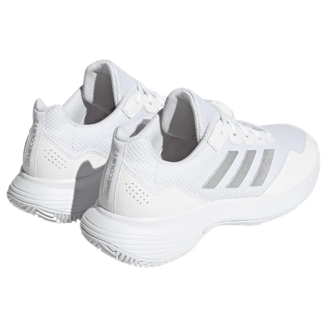 adidas Women's GameCourt 2 - Cloud White/Silver Metallic Arch Contouring Technology