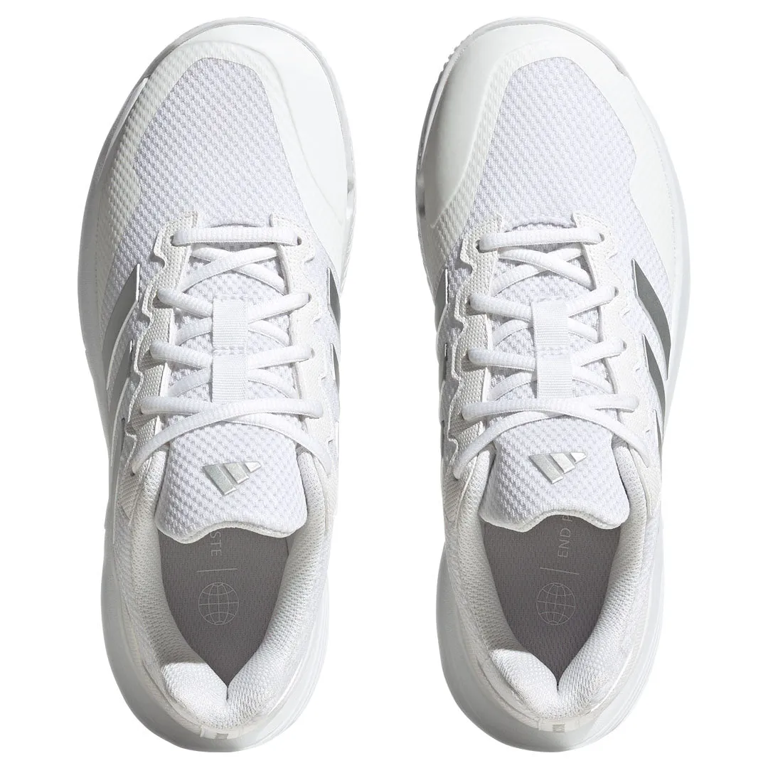 Energy return sole Ergonomic Heel Design adidas Women's GameCourt 2 - Cloud White/Silver Metallic