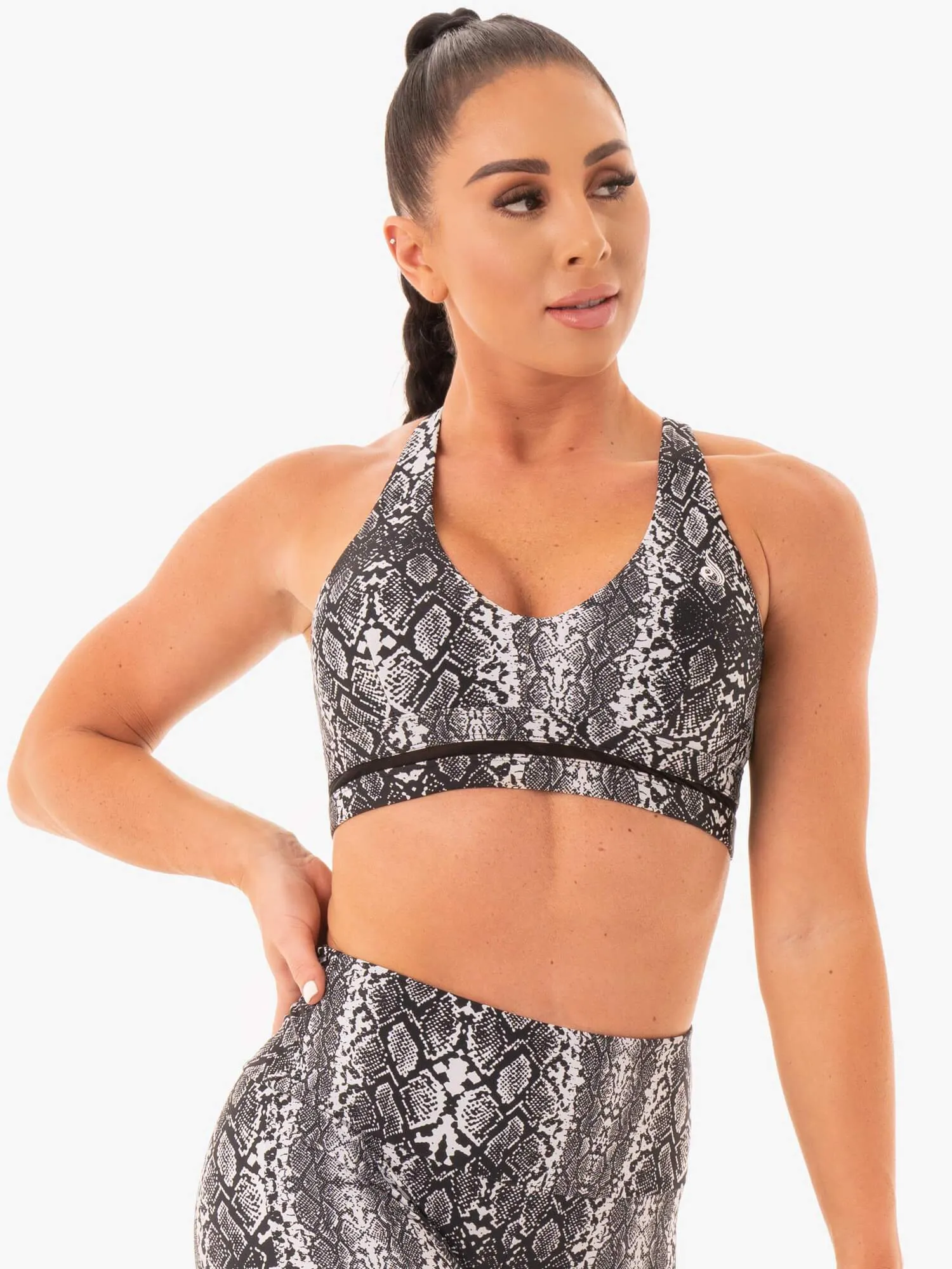 NEM X RW Sports Bra - White Snake Breathable Support Elastic cuffs