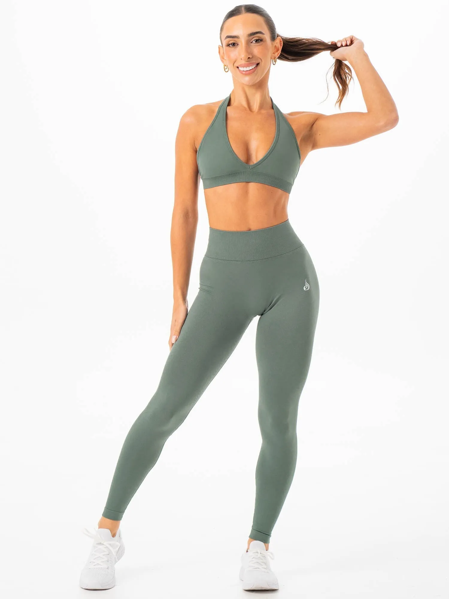 Breathable Sculpt Seamless Halter Bra - Forest