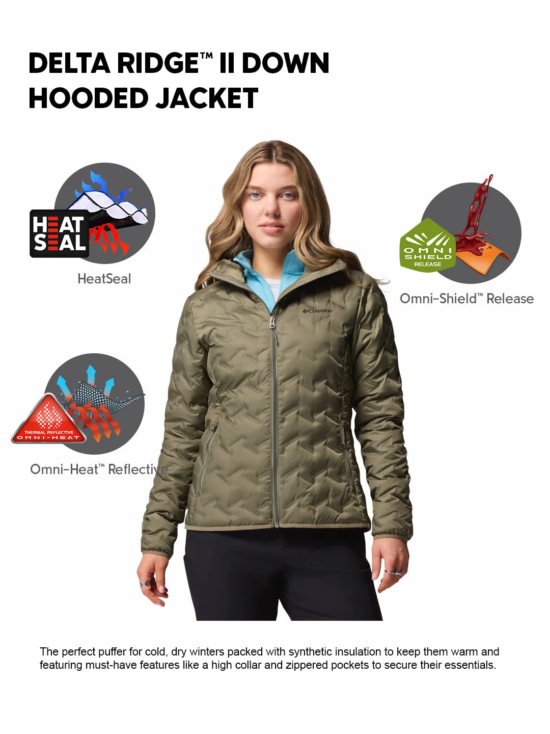 Columbia Women Green HEAT SEAL Delta Ridge II Down Jacket Smart Casual Dresser